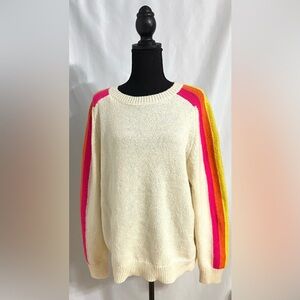 JODIFL Cream Crew Neck Sweater with Colorful Striped Sleeves size medium